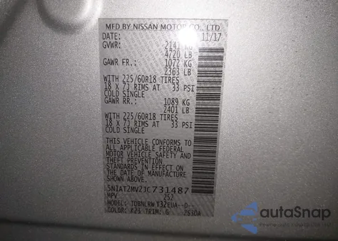 2018 Nissan Rogue Sl from USA, damaged, VIN 5N1AT2MV2JC731487
